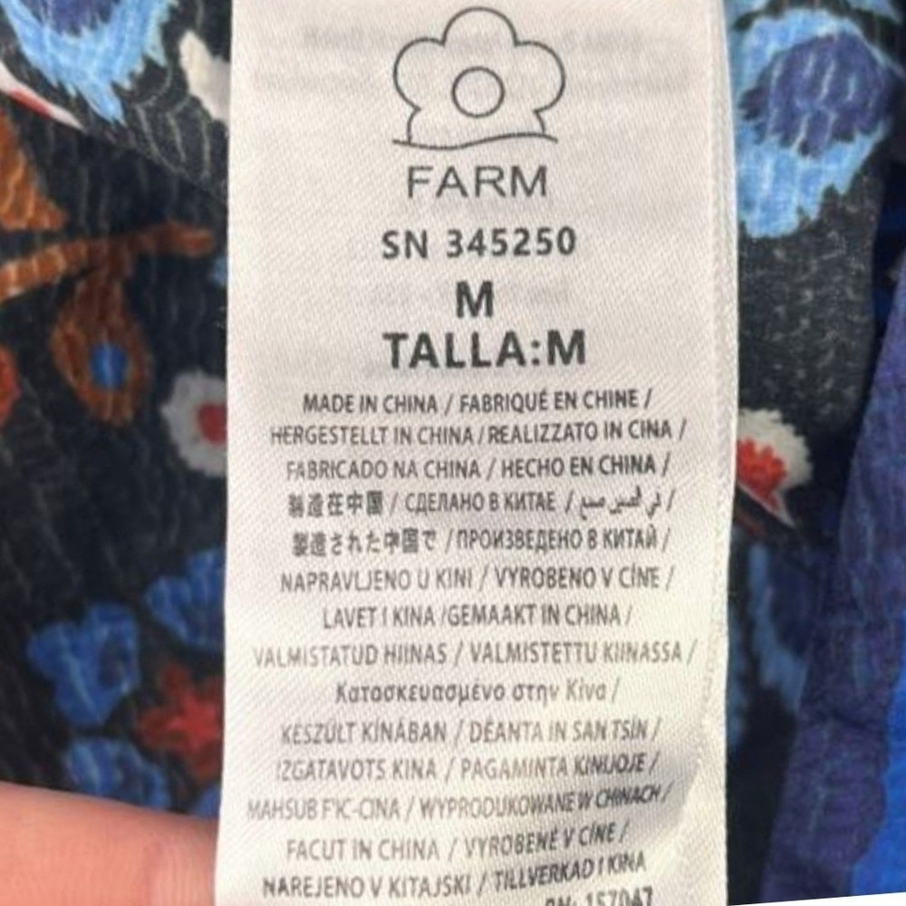 FARM RIO Latina Scarf Mini Dress Sz Medium Blue Mosaic Floral Cotton Long Sleeve - Picture 12 of 16